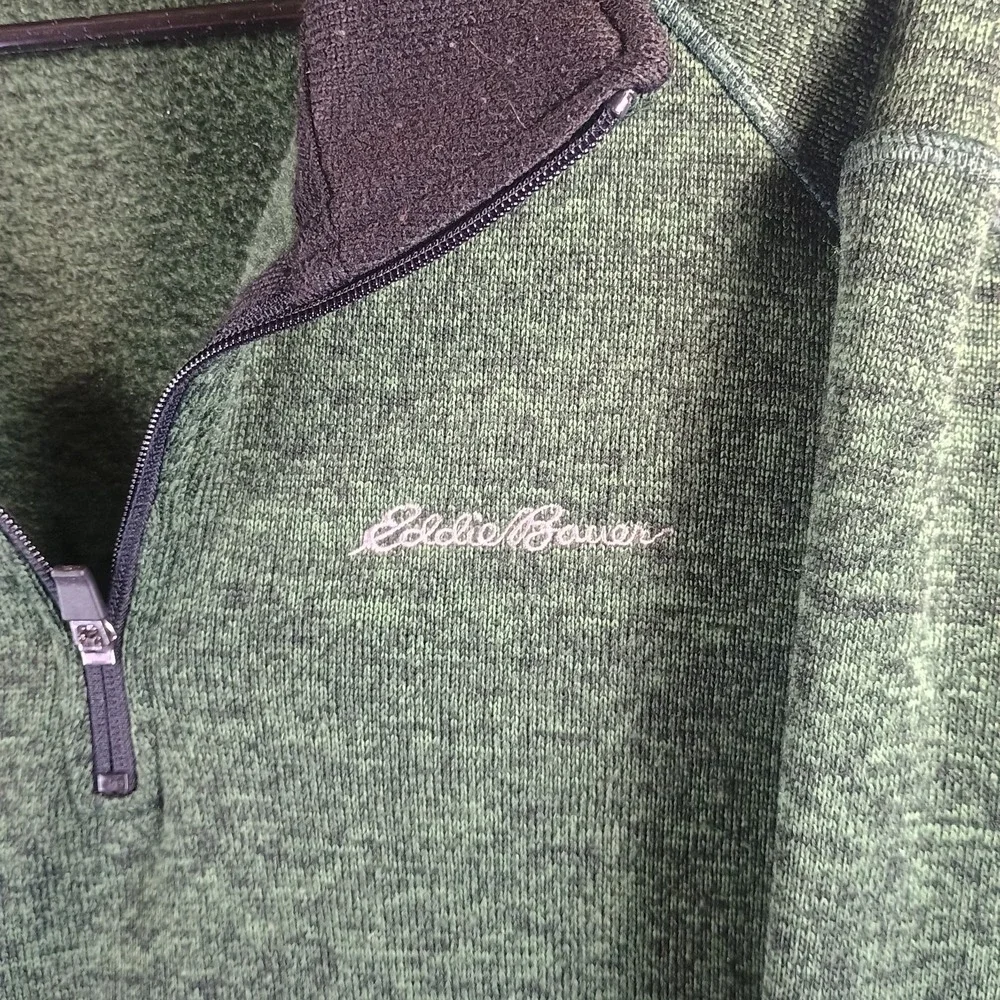 Eddie Bauer Quarter Zip Fleece Pullover Sweater Mens XXL Green‎ Mock Neck